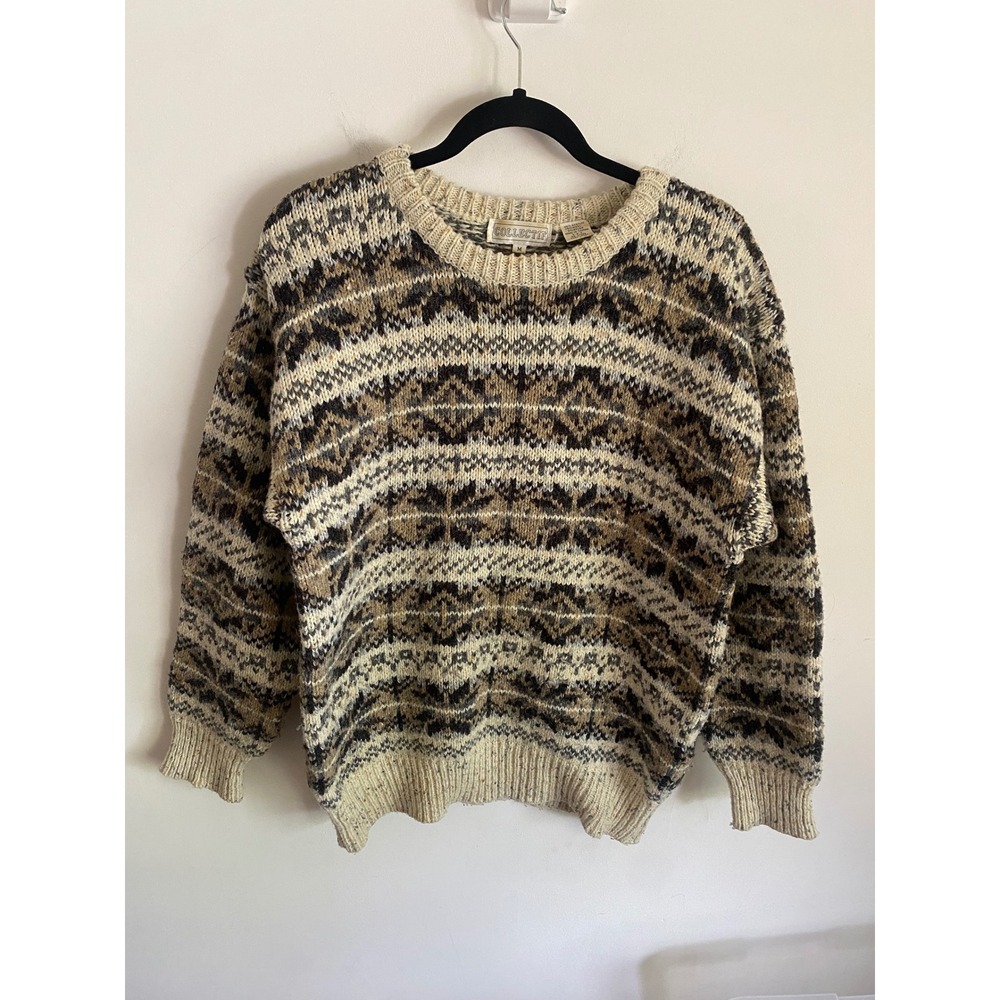 Vintage Collectif Mens Fair Isle Wool Blend Knit‎ Sweater Earth Tones Size M